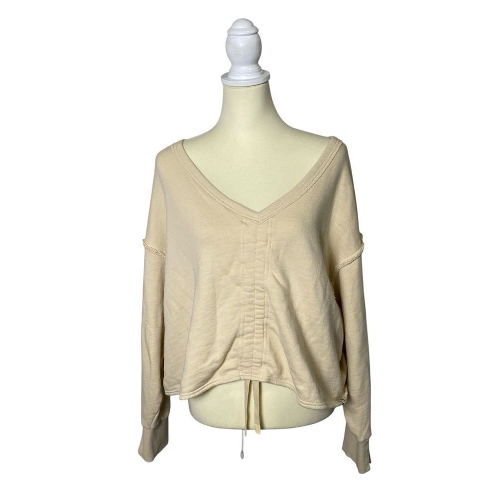JoyLab Butter Yellow Cropped V-Neck Athleisure Comfy Sweatshirt Women's Size XL
